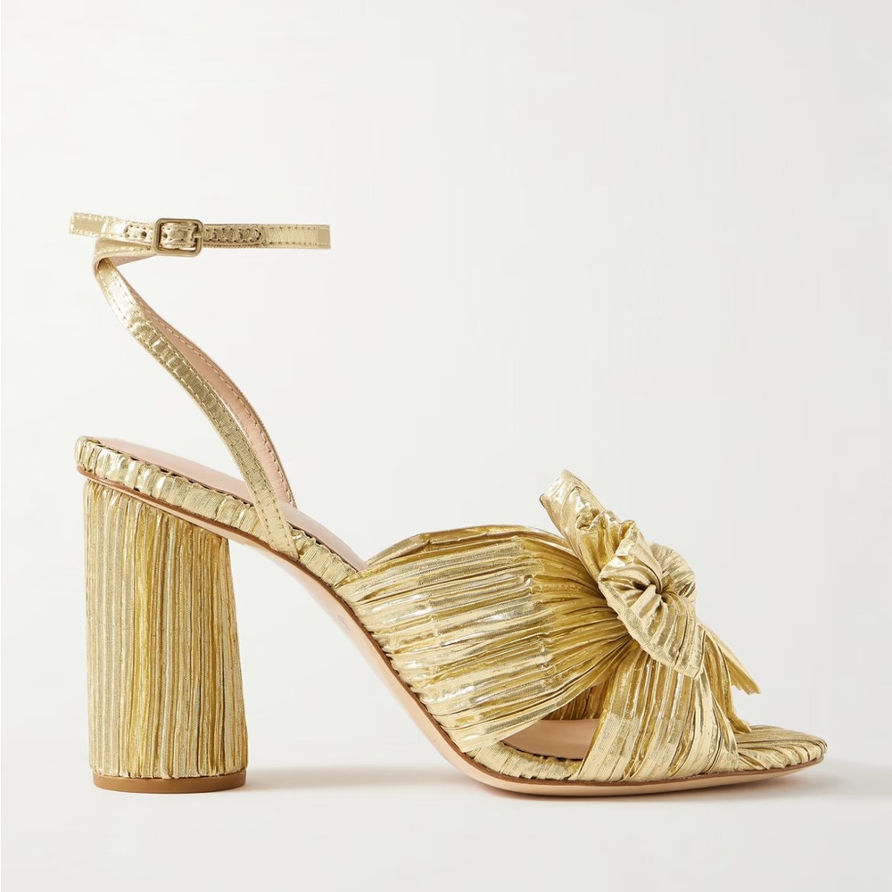 Loeffler Randall Camellia bow-embellished lamé sandals in Gold
